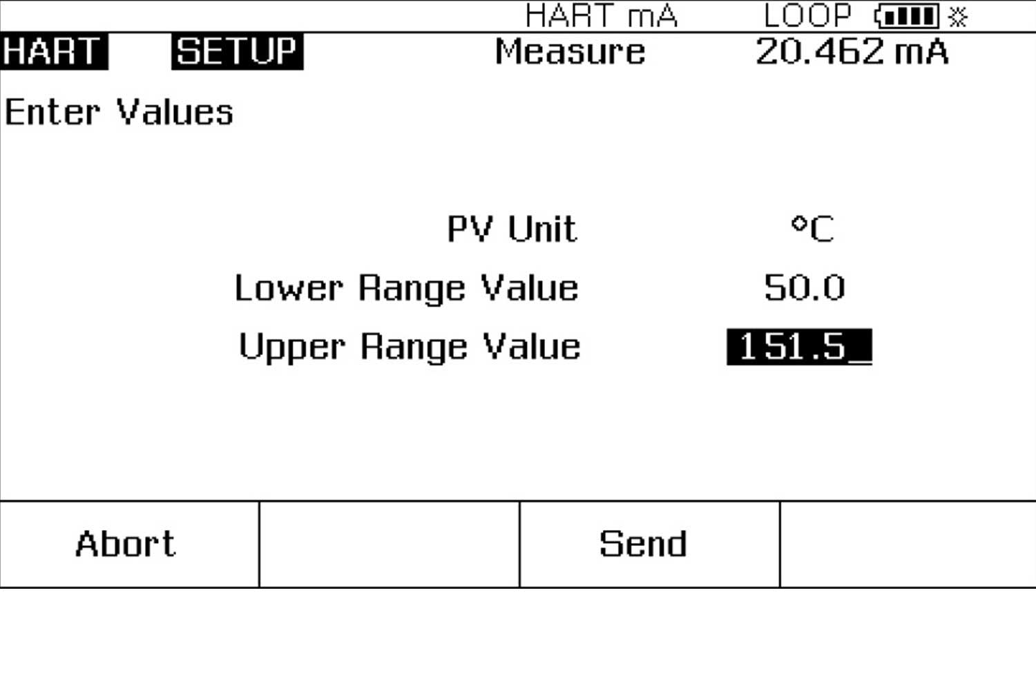 Documenting Process Calibrator Screen Showing Shifting URV or LRV to Transmitter Values